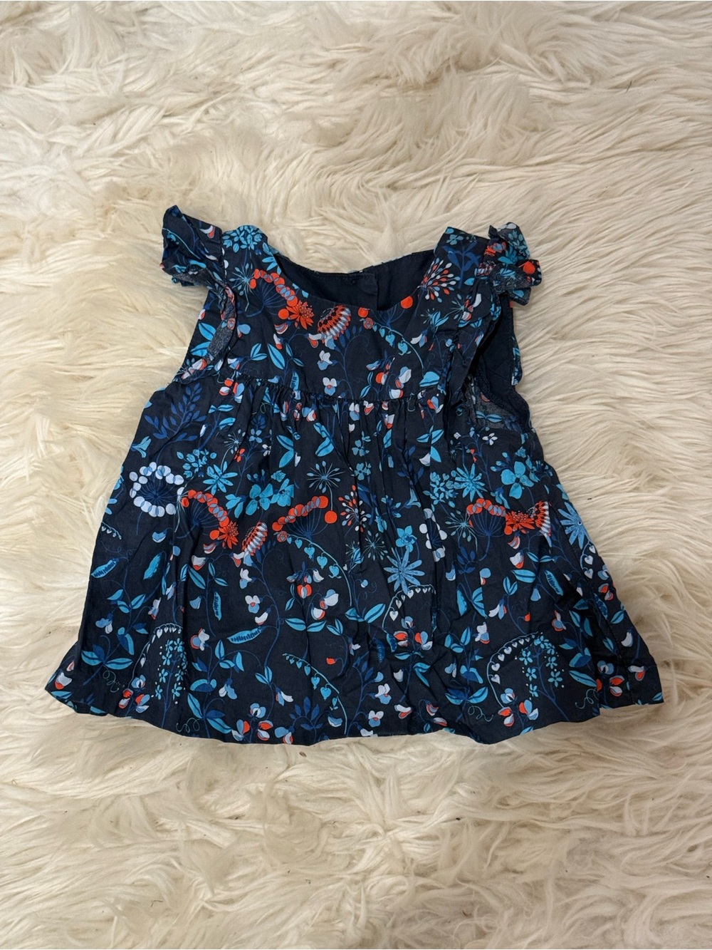 Jacadi Girls Navy Floral Ruffle Sleeve Top Size 3